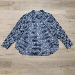 Talbots 2XP Petite Button Up Shirt Featherweight Cotton Geometric Floral Top